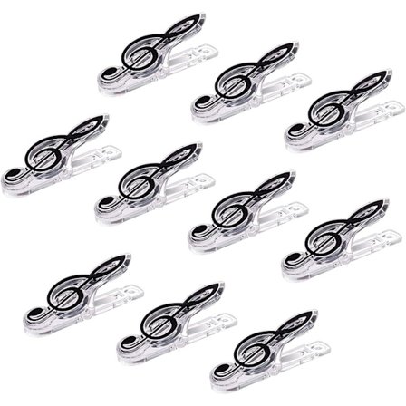 Sæt med 10 gennemsigtige plastikklips i form af noder til sider og noder (sort)