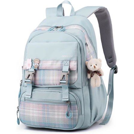 Skolesekker for tenåringer, stor kapasitet skolesekk, vanntett nylon skolesekk for tenåringsjenter for skole, fritid og reiser, blå