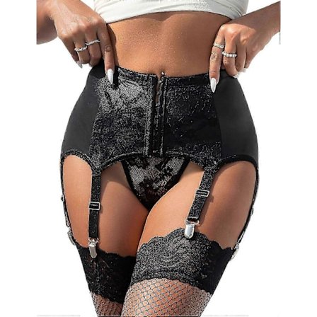 Spetsstrumpbandshållare för Kvinnor 6 Band Plus Size Floral Suspender Bälte Underkläder för