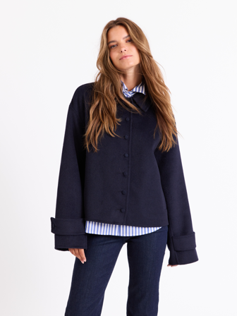 MATCH - Linda jakke - Jean Paul - Str. S - Dame - Jakker & Kåper - Blå - 50% ull - resirkulert, 45% polyester - resirkulert og 5% andre fibre