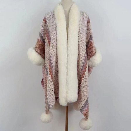 Mongolsk Poncho Cardigan Tassel Sjal KAFFE