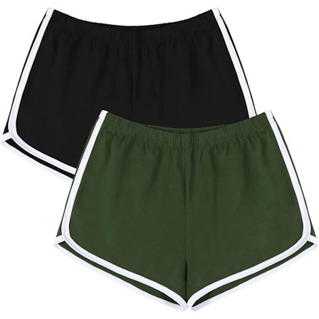 2 stk. bomuldssportshorts yoga danseshorts sommer atletiske shorts, sort, armygrøn (M)