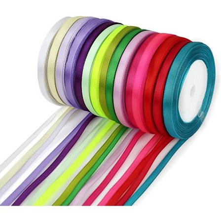 350 Yards/320M Satängband (0,6 cm) 14 Färger Silkesband Bröllopsdekorativt Band Satäng Presentband Tygband