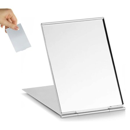 Ultratundt, bærbart foldespejl, lille spejl, kompakt spejl, aluminiumskal, let at bære rejsespejl (8,4*5 cm, aluminiumskal)