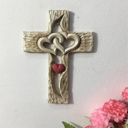 Jesus Religiøs Ortodoks Bønne Utskåret Tretkors Flettet Hjerter Veggdekor
