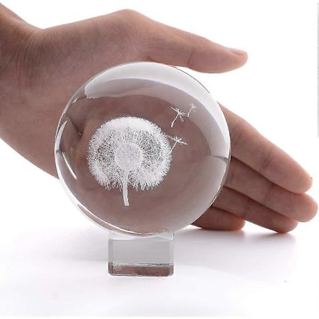 3D Mælkebøtte Krystalkugle Papirvægt Lasergraveret Glas Kugle Display Globe Meditationskugle Boligindretning Med Krystalstand