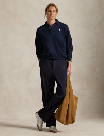 Polo Ralph Lauren Logo Fleece Polo-Collar Pullover - Navy - XS