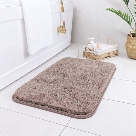 Halkskyddad badrumsmatta, superabsorberande badrumsmatta, mikrofiber mjuk plyschmatta, 16 x 24 tum, brun