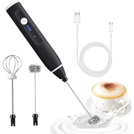 Electric Milk Frother With Double Whisk, Usb Rechargeable Milk Frother
