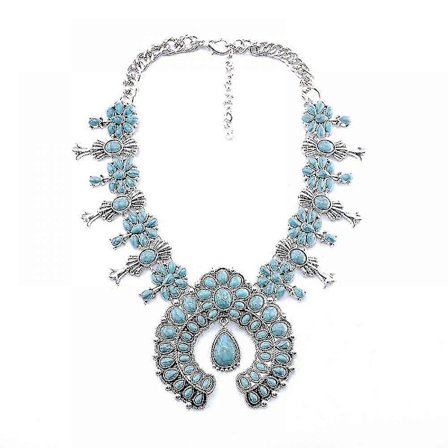 Halskæde til kvinder, Boho Turkis Blomster Vedhæng Beklædningstilbehør, Smykker i Etnisk Stil, Blå