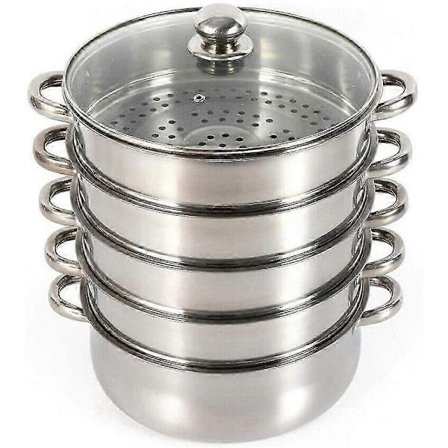 5-lagers tryckkokare i rostfritt stål med säkerhetslås, hållbart handtag, 3-delars