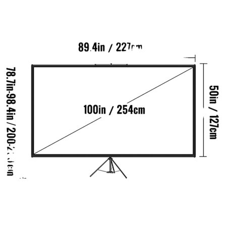 Projektorduk, 160° betraktningsvinkel, justerbart stativ,100 tum