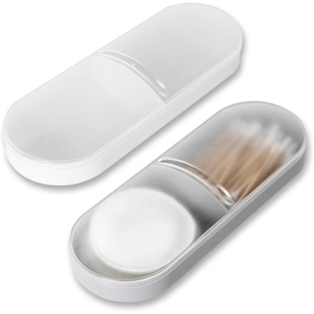 2-pakning reise bomullspinne Qtip-holder, plastbeholderdispenserboks med 2 silikongummibånd, bærbar oppbevaringsboks for bomullspinne sminkepads med