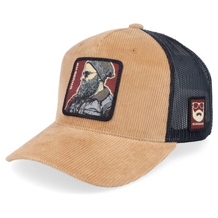 Bearded Man - Beige Trucker Cap - Cap Man Modern Cord Caramel/Black A-frame Trucker @ Hatstore