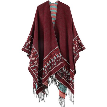 1PC Rød Fleece Poncho Dame Sjal Cape Retro Åben Kvinde Vinter W