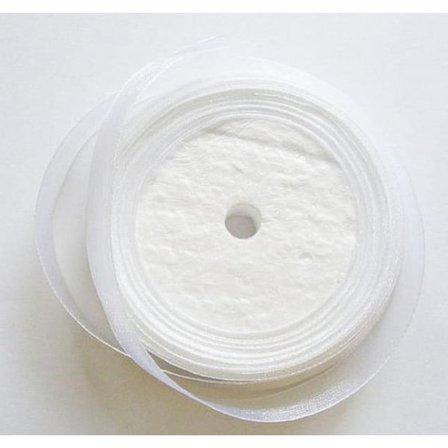 1 rull (50yard=45,78 mt.) Hvitt organzabånd 10 mm. bred