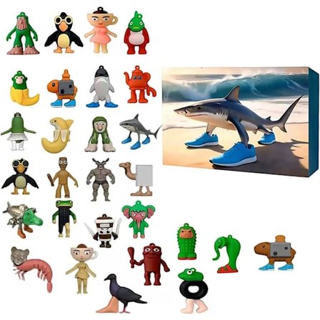 tralalero tralala 2025 Silikone Julekalender, 24 Dages Tung Tung Tung Sahur Figur Nedtællingskalender Kollektion Dekoration Gaver (3D SiR A)