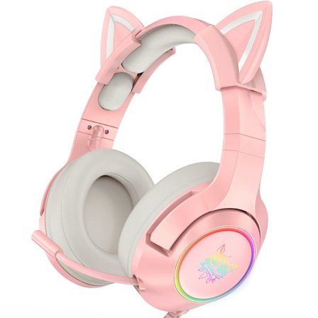 ONIKUMA K9 Gaming Headset för Tjejer Killar PC Stereo Gaming Hörlurar USB7.1 Med Mikrofon för Kattöra Dekoration LED-Ljus för Laptop