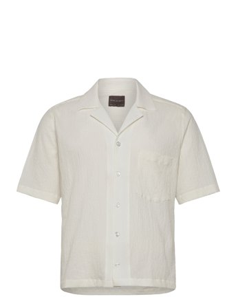 Reg Fit Cuban Ss Seersucker Shirt Tops Shirts Short-sleeved Shirts White Oscar Jacobson