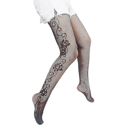 Kvinnor Sexiga Strass Fisknät Strumpbyxor Vintage Sida Ros Vin Jacquard Mönstrade Sheer Mesh Tattoo Strumpbyxor Genomskinliga Strumpor Underkläder 
