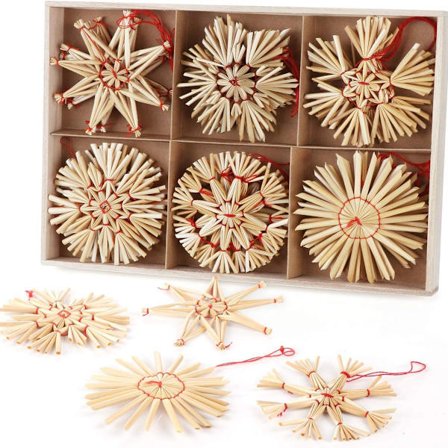 Halmstjerne juletre, 24 festlige halmstjerner sett - Naturlig KLB