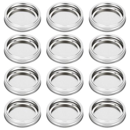 12 kpl ruostumattomasta teräksestä valmistettua jaettua lasipurkin kantta, pyöreät, vuotamattomat tiivistekannet, keittiötarvikkeet (XH00180 hopea)