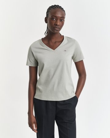 GANT Damen V-Neck T-Shirt (S) Grün