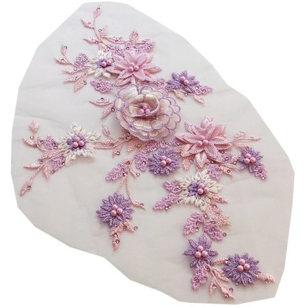 Blonde Stof 3D Blomster Applikationer Perler Rhinestones Broderi Sy Patch