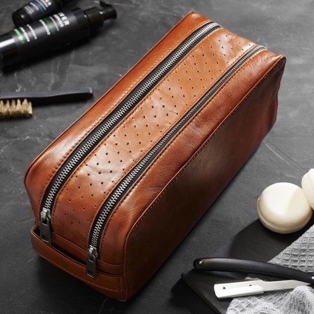 Trousse de toilette double zip marron clair Jasper pour hommes - Trousses de toilette