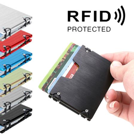 Korthållare 6 Kort - Rfid - Plånbok Pop-up I Aluminium Blå