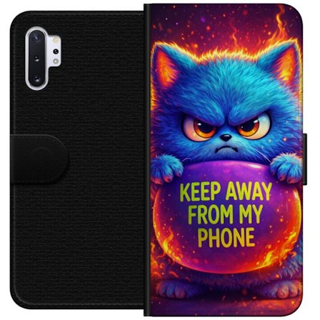 Kompatibelt Lommeboketui til Samsung Samsung Galaxy Note10+ Sinna lodne blå katt med teksten "Hold deg unna telefonen min" i neonfarger og ildlignend