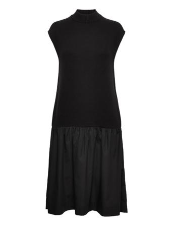 Poplin Knit Dress Polvipituinen Mekko Musta Closed
