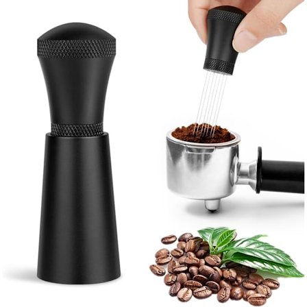 Espresso-jakelutyökalu jalustalla, 0,3 mm 7 neulaa Espresso-sekoitin Baristalle, sisältää 10 ylimääräistä vaihdettavaa neulaa