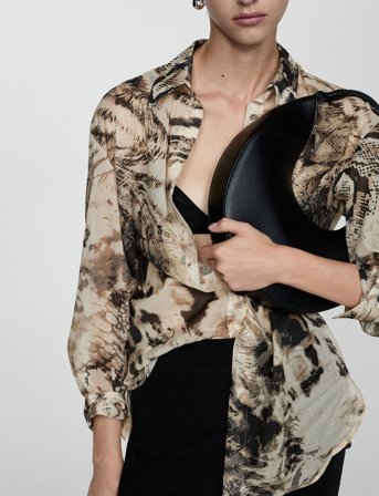 Mango Semi-Transparent Animal-Print Shirt - Beige - S