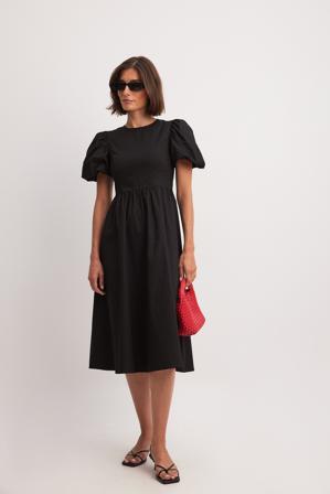 NA-KD Trend Robe mi-longue à manches bouffantes - Robes à manches bouffantes - Noir - EU 32