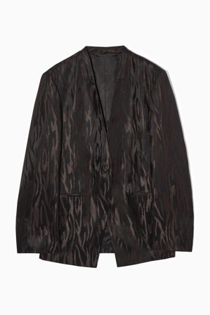 COS Women's Relaxed Collarless Zebra-Jacquard Blazer in Black