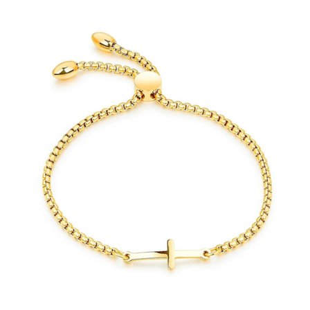 (gult guld) Simple Herr Dam Rostfritt Stål Cross Friendship Chain Armband Justerbar