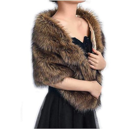 Konstgjord Päls Sjal Wrap Stole Bolero Vinter Bröllop Brud Klädsel
