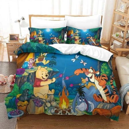 Winnie Plys Dynetæppe med pudebetræk, animerede figurer, sengetøj med lynlåslukning, blødt mikrofiber dynetæppe, enkelt