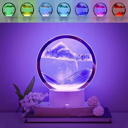 3D Bevegelig Sand Kreativ Kunst Flytende Bordlampe, RGB Fargeendring