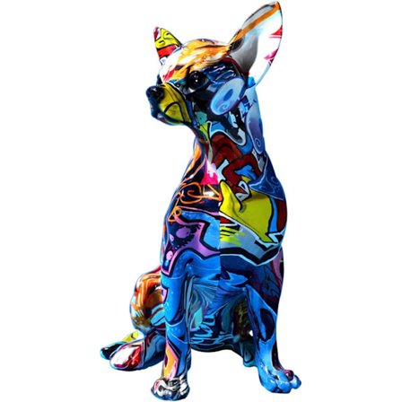 Koirapatsas, hartsista valmistettu istuva chihuahua-koiran pienoismalli, idea, graffiti