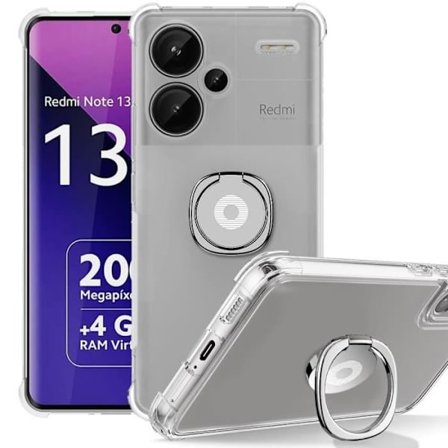Fodral till Xiaomi Redmi Note 13 Pro+ 5G - Note 13 Pro Plus 5G, stötsäker transparent silikon med silverstativ