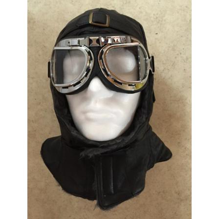 Goggles På Köpet! Xl Varmfodrad Motorhuva Pilotmössa Av Skinn Svart