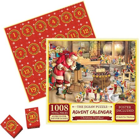 Julekalenderpuslespill 2024 med 1008 brikker, Julenissens puslespill, Julegaver til, 24 puslespillboks nedtelling, Julegave til gutter og jenter (I)