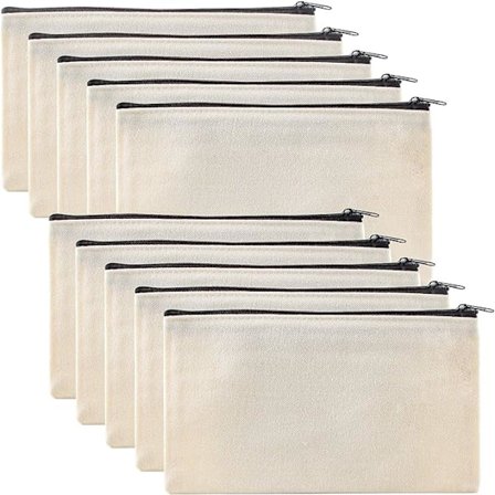10-pakning hvite lerretsposer med glidelås, glidelås pennal tomme håndverksposer lerret, toalettveske, sminkepung, myntpung for reise - tilbehør