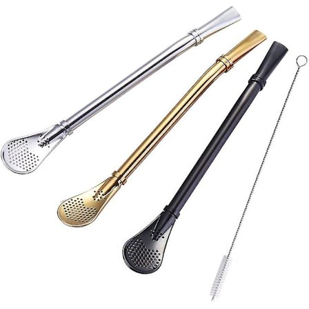 3 stk Metall Bombilla til Yerba Mate Drikk, Gjenbrukbar Rustfritt Stål Straw