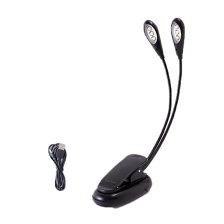LED Notestativlampe, Justerbar Dobbel Hodet Klemme på Lampe med USB-Kabel Lampe for E-Leser Bok & Sengegavl (6 LED)