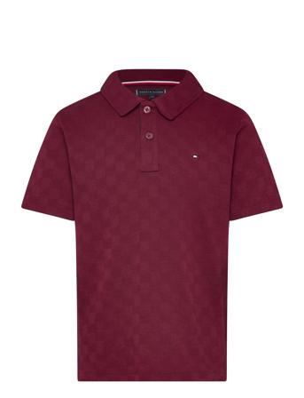 Checkboard Jacquard Reg Polo Ss Tops T-shirts Polo Shirts Short-sleeved Polo Shirts Burgundy Tommy Hilfiger