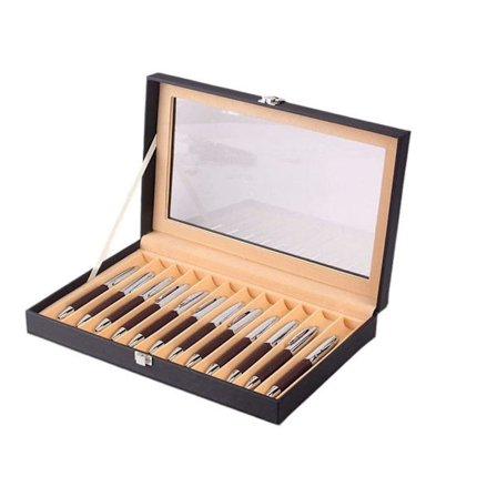 Pennbox 12 pennor Svart PU läder