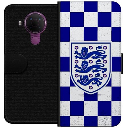 Kompatibelt Lommeboketui til Nokia Nokia 5.4 Grafisk sjakkbrett-mønster i blått og hvitt med et klassisk heraldisk emblem, retroinspirert sports- og